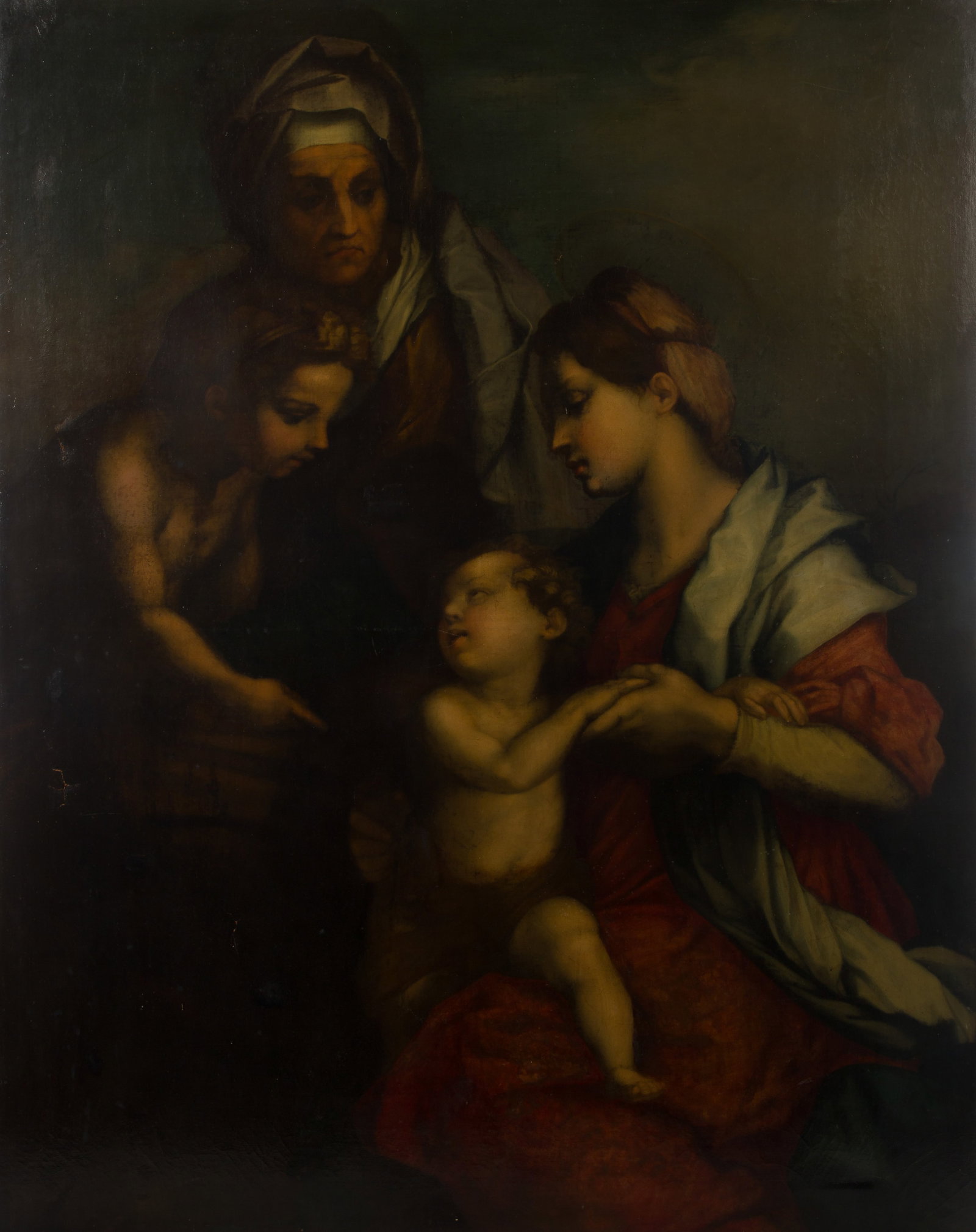 After Andrea del Sarto (Italian, 1486-1530) Oil on Canvas: After Andrea del Sarto (Italian, 1486-1530) Oil on Canvas Undated, unsigned, a depiction of Andrea del Sarto's Madonna and child with St. Elizabeth and St. John the Baptist, unframed Property from: a 