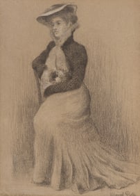 Manuel Robbe (French, 1872-1936) 'La Voilette' Charcoal and Chalk on Paper