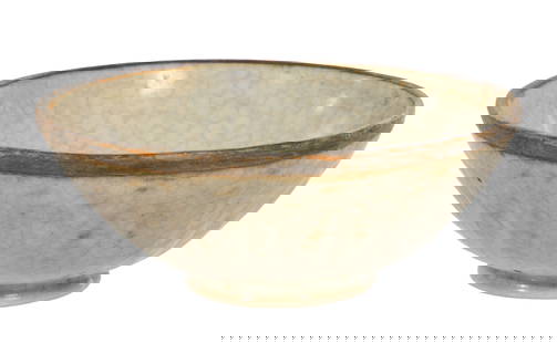 Chinese Celadon Porcelain Bowl: Chinese Celadon Porcelain Bowl Song Dynasty style, footed, having a carved lotus blossom motif exterior, crackled glaze, unglazed rim having brown slip emulating stoneware, three firing stilt marks un
