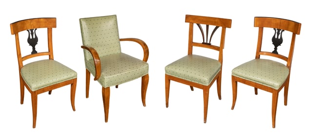 Biedermeier Style Burl Maple and Ebony Chair Collection