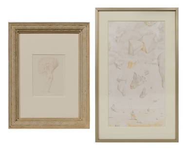 John Wilde (American, 1919-2006) Silverpoint Drawing and Lithograph: John Wilde (American, 1919-2006) Silverpoint Drawing and Lithograph (2) items including a 1995 'Naked Girl as a Fungus' silverpoint on paper, #7 lower left and a 2003 'Myself Experiencing a Rock