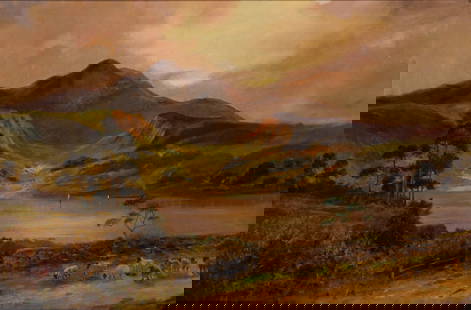 Unknown Artist (British, 19th Century) Oil on Canvas: Unknown Artist (British, 19th Century) Oil on Canvas Undated and unsigned landscape in a gold-tone wood frame retaining an Albert Stewart, Hertfordshire, England gallery label Property from: a