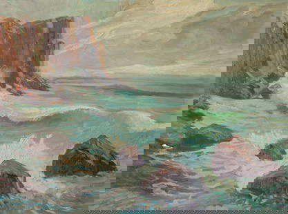 Curt Frankenstein (American, 1920-2019) 'Rocky Coast' Oil on Canvas: Curt Frankenstein (American, 1920-2019) 'Rocky Coast' Oil on Canvas (2) total items including an undated Frankenstein, signed lower left, depicting crashing waves on a rocky beach; together with