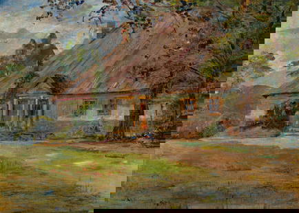 Wincenty Wodzinowsky (Polish, 1866-1940) Oil on Board: Wincenty Wodzinowsky (Polish, 1866-1940) Oil on Board 1932, signed lower left, depicting a country home, in a gilt gesso on wood frame Property from: a Private Collector, Lake Forest, Illinois Height: