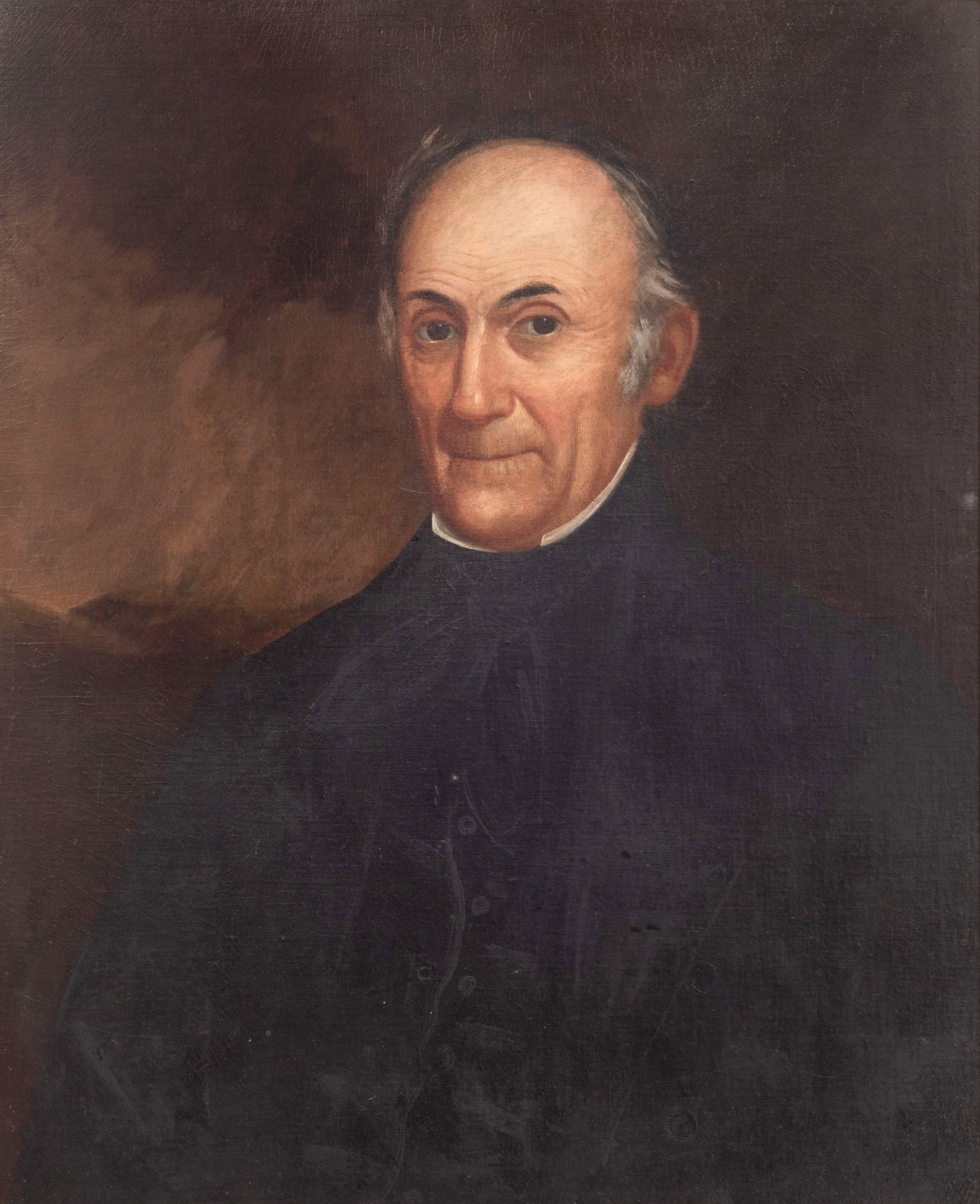 Unknown Artist (American School, 19th Century) Oil on Canvas: Unknown Artist (American School, 19th Century) Oil on Canvas Undated and unsigned portrait of an elderly man, in a gold-tone gesso on wood frame retaining an Auction Barn, Marshfield, Massachusetts ha