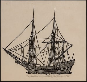 Jacques Hnizdovsky (Ukrainian / American, 1915-1985) 'Maryland Dove 1634' Woodcut