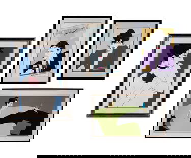 Patrick Nagel (American, 1945-1984) Serigraph Assortment: Patrick Nagel (American, 1945-1984) Serigraph Assortment (4) prints including a 1979 'Mother Earth Paris', a 1982 'Nobel Gallery', a 1984 'Commemorative VI', all print signed as well as an unsigned 'W