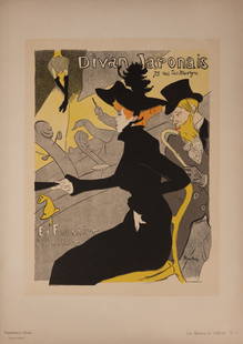 Henri de Toulouse-Lautrec (French, 1864-1901) 'Divan Japonais' Lithograph: Henri de Toulouse-Lautrec (French, 1864-1901) 'Divan Japonais' Lithograph 1895, plate #2 from volume #1 of 'Les Maitres de Affiche' published by Chaix, Paris, having blind stamp lower right partially