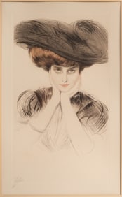 Paul Cesar Helleu (French, 1859-1927) 'Femme au Chapeau' Color Drypoint
