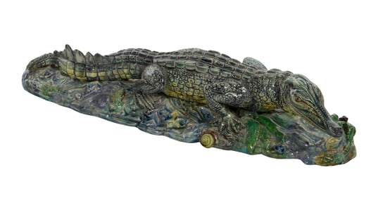 Majolica Alligator Figurine