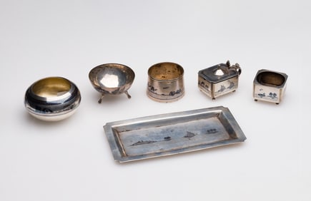 Iraqi Silver Salt Cellar and Condiment Set