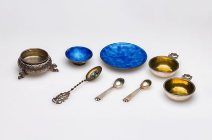 Sterling Silver Salt Cellar and Spoon Assortment