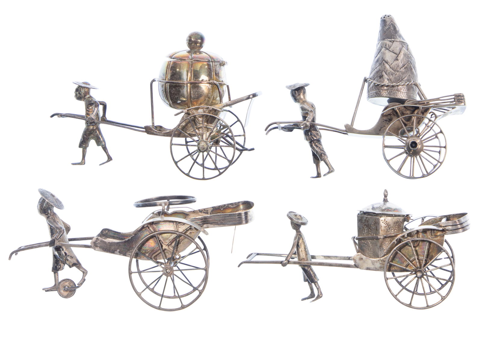 Chinese Silver Rickshaw Condiment Caddies (1 of 5)