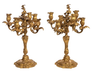 French Louis XV Style Gilt Bronze Candelabras