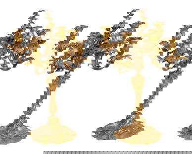 French Louis XV Style Gilt Bronze Candelabras: French Louis XV Style Gilt Bronze Candelabras Pair of gilt bronze six-light candelabras, unmarked Property from: a Private Collector, Oswego, Illinois Width: 12 1/4 inches, Depth: 12 1/4 inches (each)