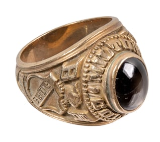 1964 Milton College 10k Yellow Gold and Brown Sapphire School Ring