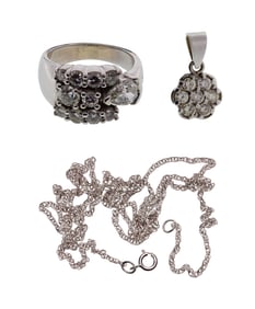 14k White Gold and Diamond Ring and Pendant on Necklace