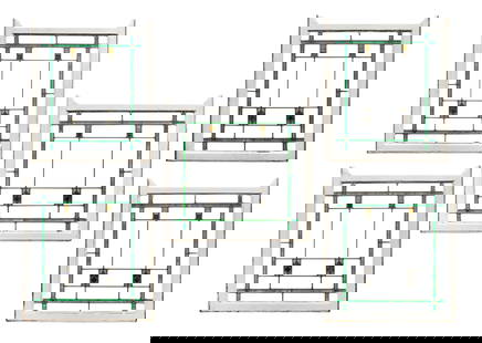 Chicago Bungalow Leaded Stained Glass Window Assortment: Chicago Bungalow Leaded Stained Glass Window Assortment (5) similar windows having original wood casings Property from: an Estate, Carol Stream, Illinois Height: 27 3/4 inches, Width: 29 1/2 inches (l