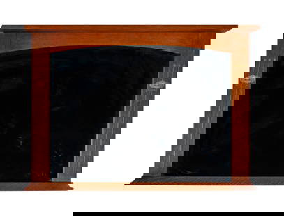 Harvey Ellis for Stickley Wall Mirror: Harvey Ellis for Stickley Wall Mirror Quarter sawn oak frame having an arched mirror, Viking ship inlaid on sides Property from: an Estate, Carol Stream, Illinois Height: 34 inches, Width: 40 inches,