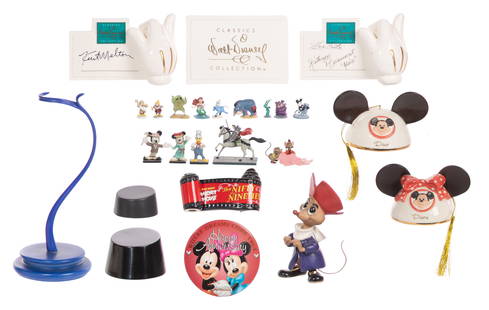 Disney Miniatures and Accessory Assortment: Disney Miniatures and Accessory Assortment Approximately (20) items including miniature figures, artist plaques, holders, bases and figures, all marked on underside, some having boxes Property from: a