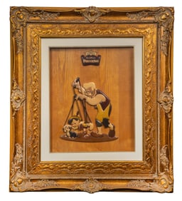 Gordon King (American, 20th Century) 'Pinocchio' Carved Wood Wall Art