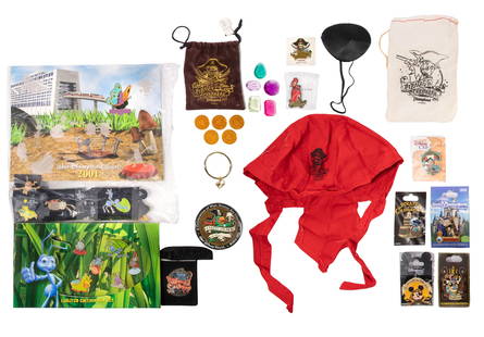 Disney 'A Bugs Life' and 'Pirates of the Caribbean' Pins Assortment: Disney 'A Bugs Life' and 'Pirates of the Caribbean' Pins Assortment (11) items including a 2001 'A Bugs Life' 6-pin boxed set, a 2001 'Hunt For Pintopia' activity card and pin set sealed in original b