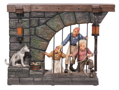Disney Classics Collection 'Pirates of the Caribbean' Figurine: Disney Classics Collection 'Pirates of the Caribbean' Figurine A porcelain vignette, depicting pirates in a jailhouse, 'Here, Gives Us the Key Ya Scrawny Little Beast!', #645/750, COA Property from: a