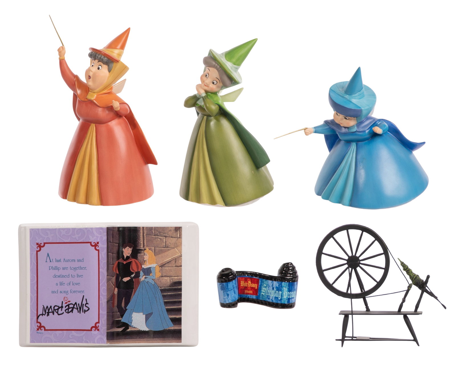Disney Classics Collection 'Sleeping Beauty' Figurine Assortment: Disney Classics Collection 'Sleeping Beauty' Figurine Assortment (6) porcelain items including 'A Little Bit of Pink', 'A Little Bit of Blue', 'A Little Bit of Both', 'Spinning an Evil Spell', a title
