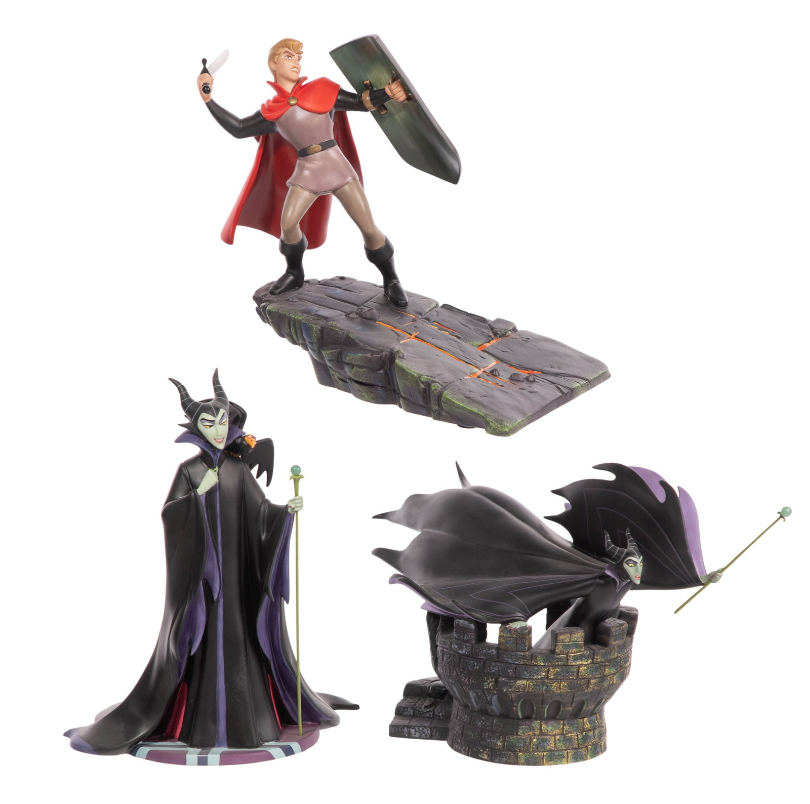 Disney Classics Collection 'Sleeping Beauty' Figurine Assortment: Disney Classics Collection 'Sleeping Beauty' Figurine Assortment (3) porcelain items including 'Valiant', #472/1000, 1997 'The Mistress of Evil' and 1999 'Evil Enchantress' Property from: a Private Co