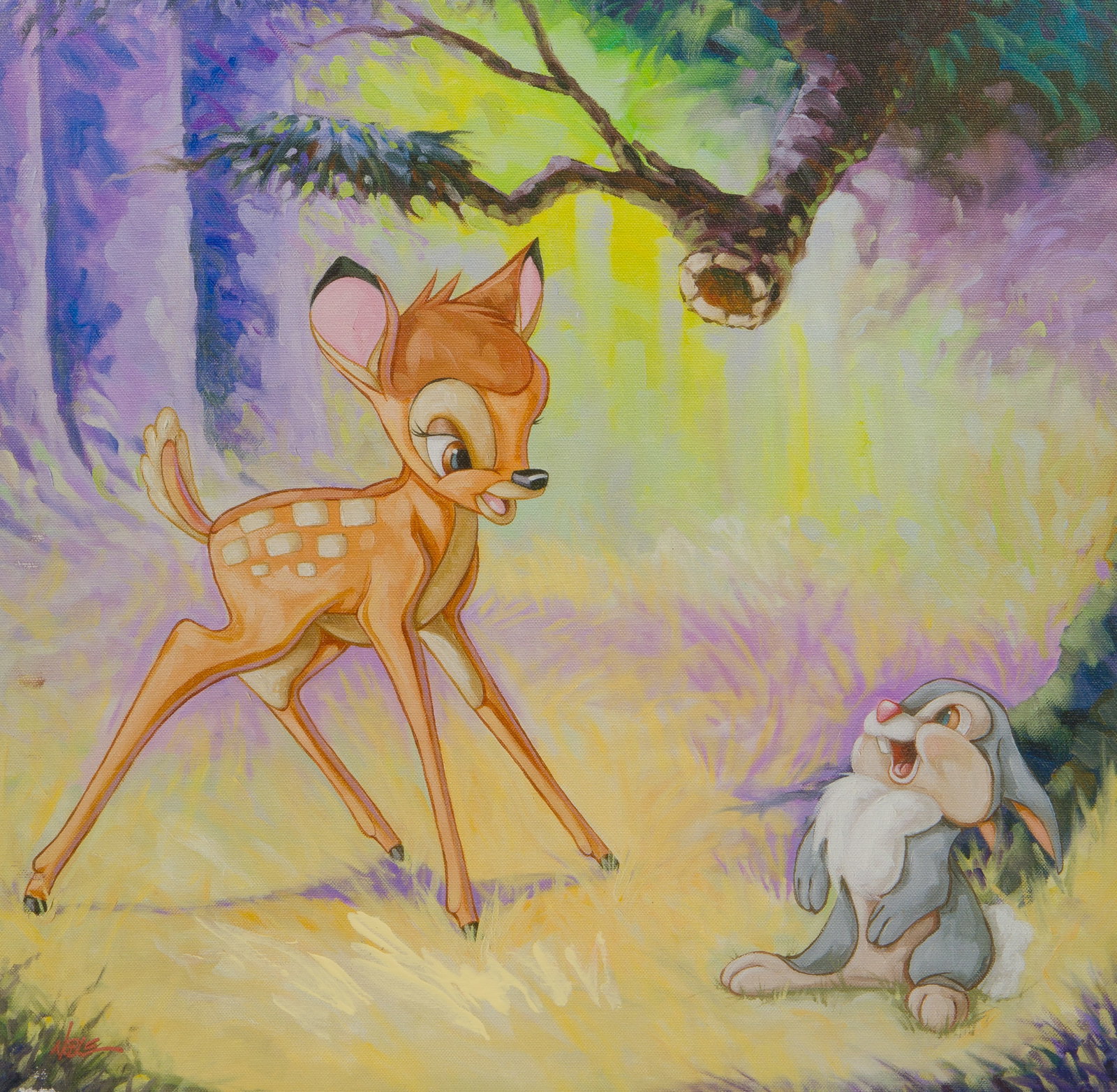 Randy Noble (American, 21st Century) "Bambi" Giclee on Canvas: Randy Noble (American, 21st Century) 'Bambi' Giclee on Canvas Undated, signed lower left, inscribed and signed verso, #7/15, depicting Bambi and Thumper in the woods, unframed Property from: a Private