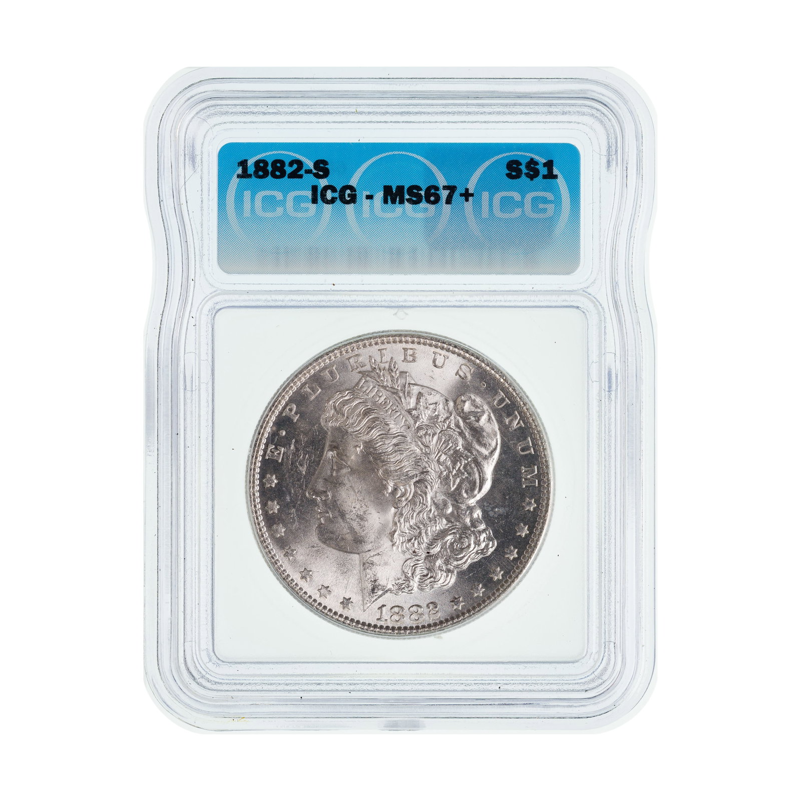 1882-S $1 MS-67+ ICG: 1882-S $1 MS-67+ ICG Property from: an Estate, Galena, Illinois Category: Dollars > Morgan Dollar Estimated Sale Time: 10:20 am CST Shipping Status:
