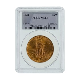 1922 $20 Gold St. Gaudens MS-65 PCGS