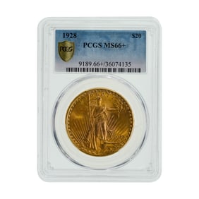 1928 $20 Gold St. Gaudens MS-66+ PCGS
