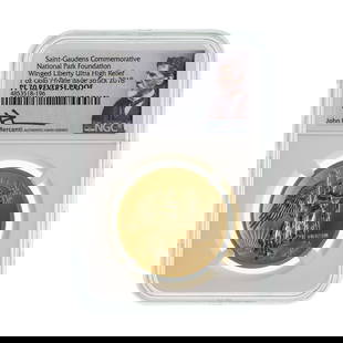 2018 Saint Gaudens Gold Winged Liberty Ultra High Relief PR-70 Rev Proof NGC: 2018 Saint Gaudens Gold Winged Liberty Ultra High Relief PR-70 Rev Proof NGC Signed slab card Property from: an Estate, Galena, Illinois Category: Commemoratives > Modern Gold Commemorative Estimated