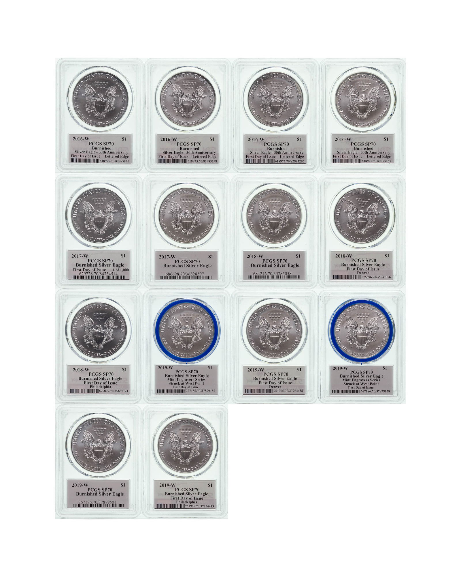 PCGS SP-70 Burnished Silver Eagle Collection (1 of 2)