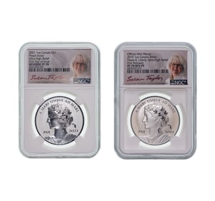 Canada: 2019 and 2021 Peace $1 Ultra High Relief Reverse PF-70 NGC