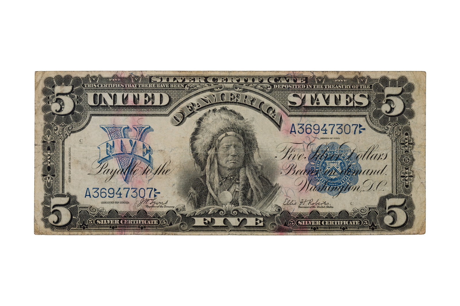 1899 $5 Large-Size 'Chief' Silver Certificate F (1 of 2)