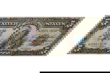1899 $5 Large-Size 'Chief' Silver Certificate F: 1899 $5 Large-Size 'Chief' Silver Certificate F Property from: an Estate, Galena, Illinois Category: Large Size Type Notes > Silver Certificates Estimated Sale Time: 1:05 pm CST Shipping Status: