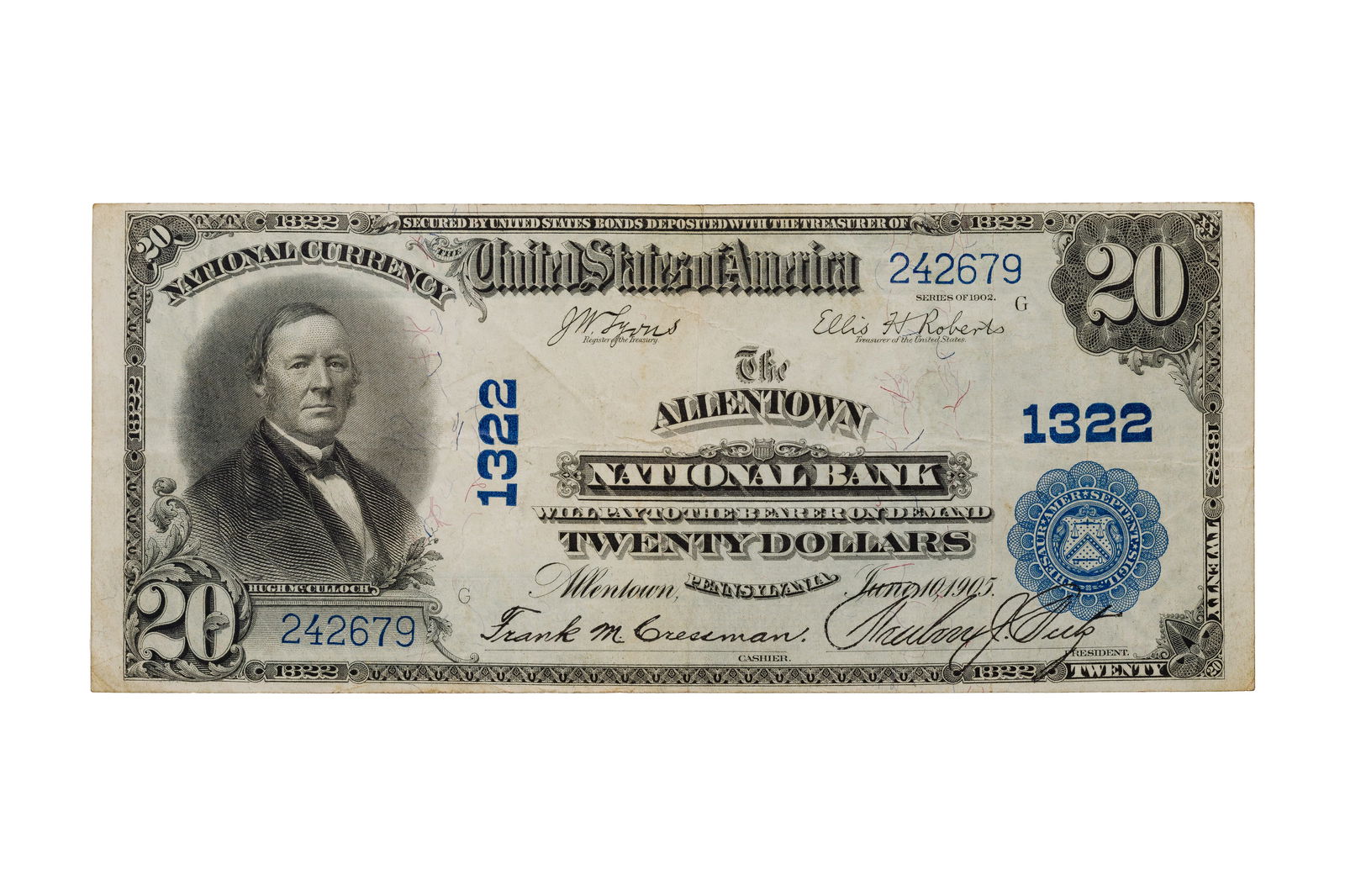 1902 $20 Large-Size National, Allentown, PA XF (1 of 2)