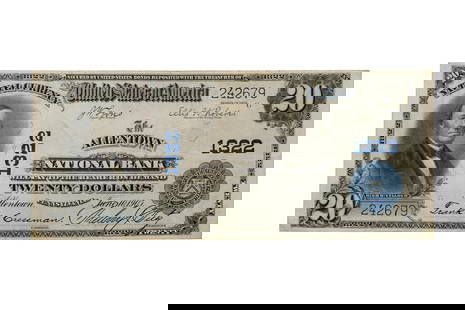 1902 $20 Large-Size National, Allentown, PA XF: 1902 $20 Large-Size National, Allentown, PA XF Charter #1322 Property from: an Estate, Galena, Illinois Category: National Bank Notes > National Bank Notes Estimated Sale Time: 1:07 pm CST Shipping St