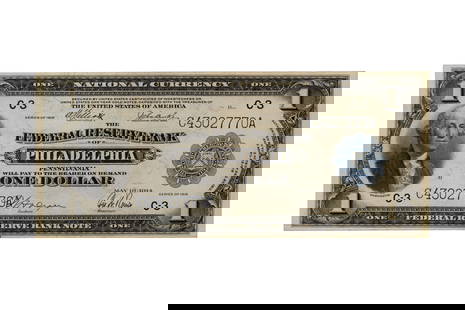 1918 $1 Large-Size National, Philadelphia, PA XF: 1918 $1 Large-Size National, Philadelphia, PA XF Property from: an Estate, Galena, Illinois Category: National Bank Notes > National Bank Notes Estimated Sale Time: 1:09 pm CST Shipping Status: