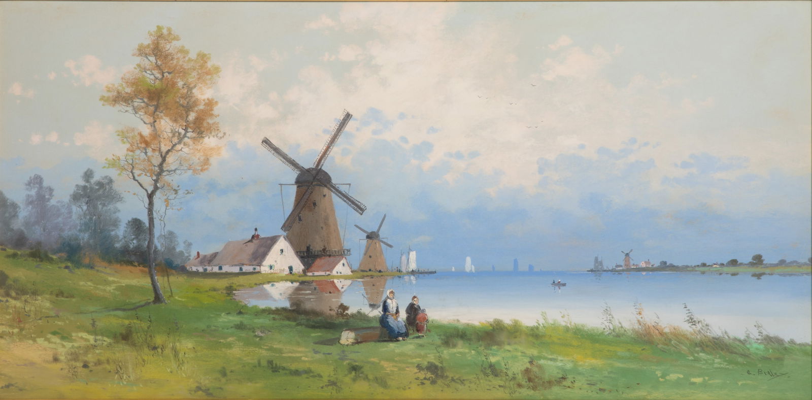 C. Bialet (Continental School, 20th Century) 'Windmills on the Noordendijk' Pastel on Paper
