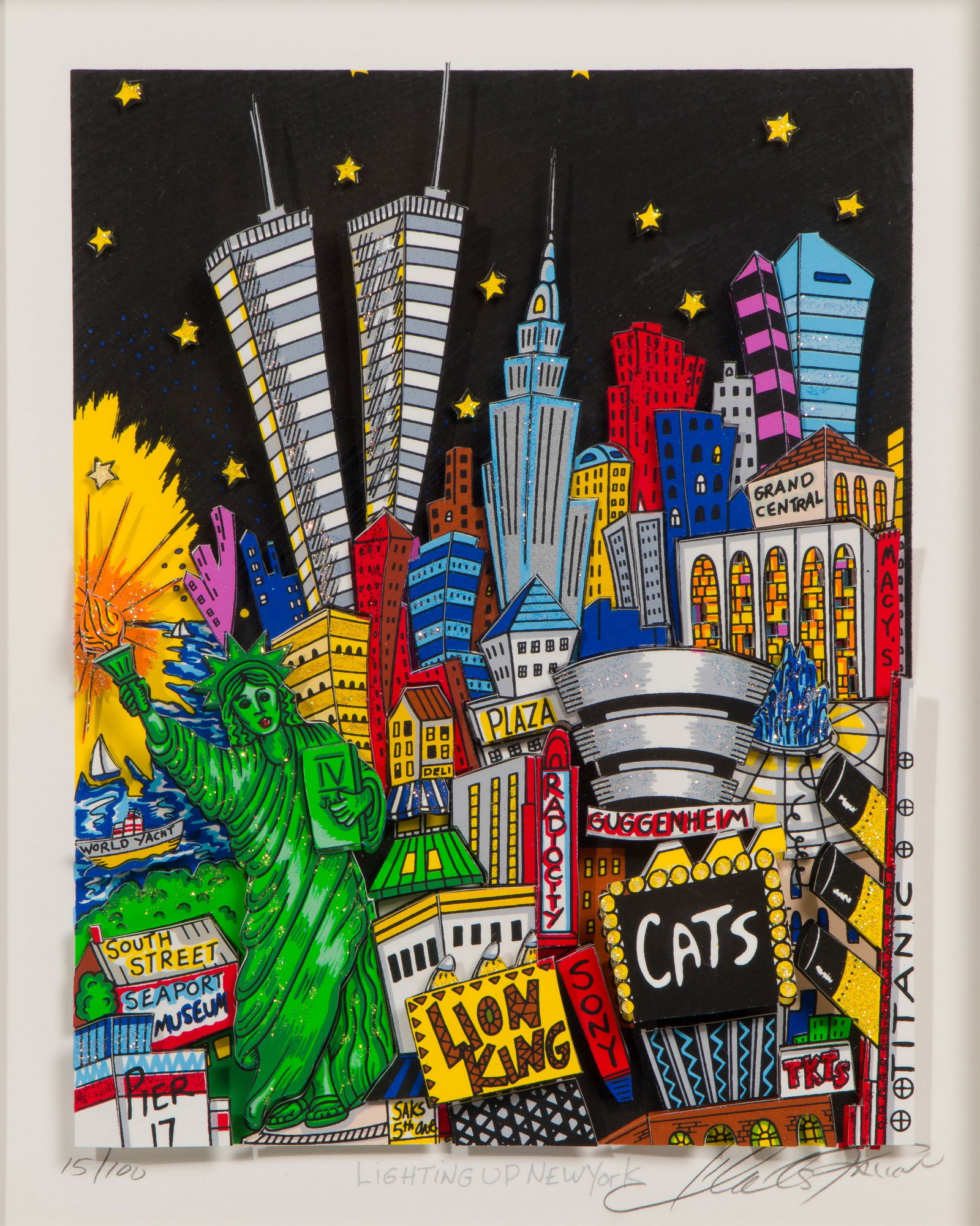 Charles Fazzino (American, b.1955) 'Lighting Up New York' Mixed Media (1 of 4)