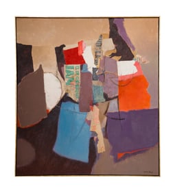 Merton Brown (American, 1906-1996) Oil and Collage on Canvas