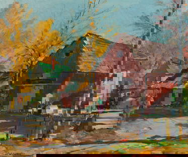 Carl William Peters (American, 1897-1980) 'Autumn Afternoon' Oil on Canvas: Carl William Peters (American, 1897-1980) 'Autumn Afternoon' Oil on Canvas Undated, signed lower right, depicting a farm, in a gold-tone wood frame Property from: an Estate, Chicago (Gold Coast), Illi