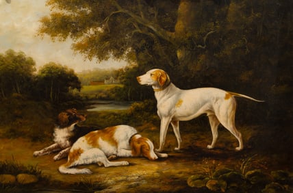 After Charles Henry Schwanfelder (British, 1774-1837) 'A Pointer and Two Spaniels' Oil on Canvas