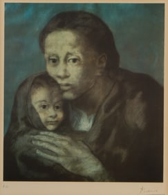 After Pablo Picasso (Spanish, 1881-1973) 'Mother and Child With Shawl' Color Offset Lithograph