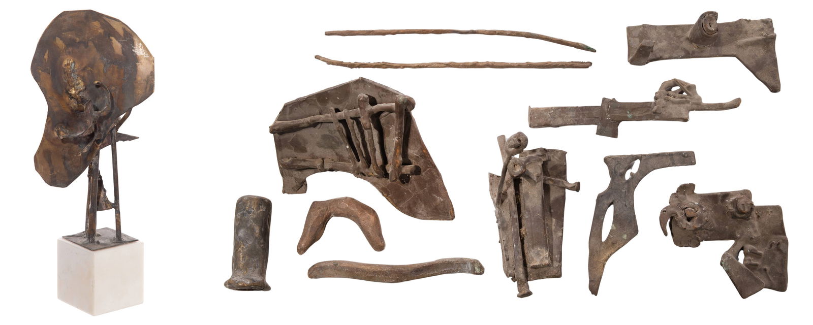 Abbott Pattison (American, 1916-1999) Metal Sculpture: Abbott Pattison (American, 1916-1999) Metal Sculpture (12) total items including an undated, signed, abstract form on a stone base; together with undated, unsigned, abstract maquettes Property from: a