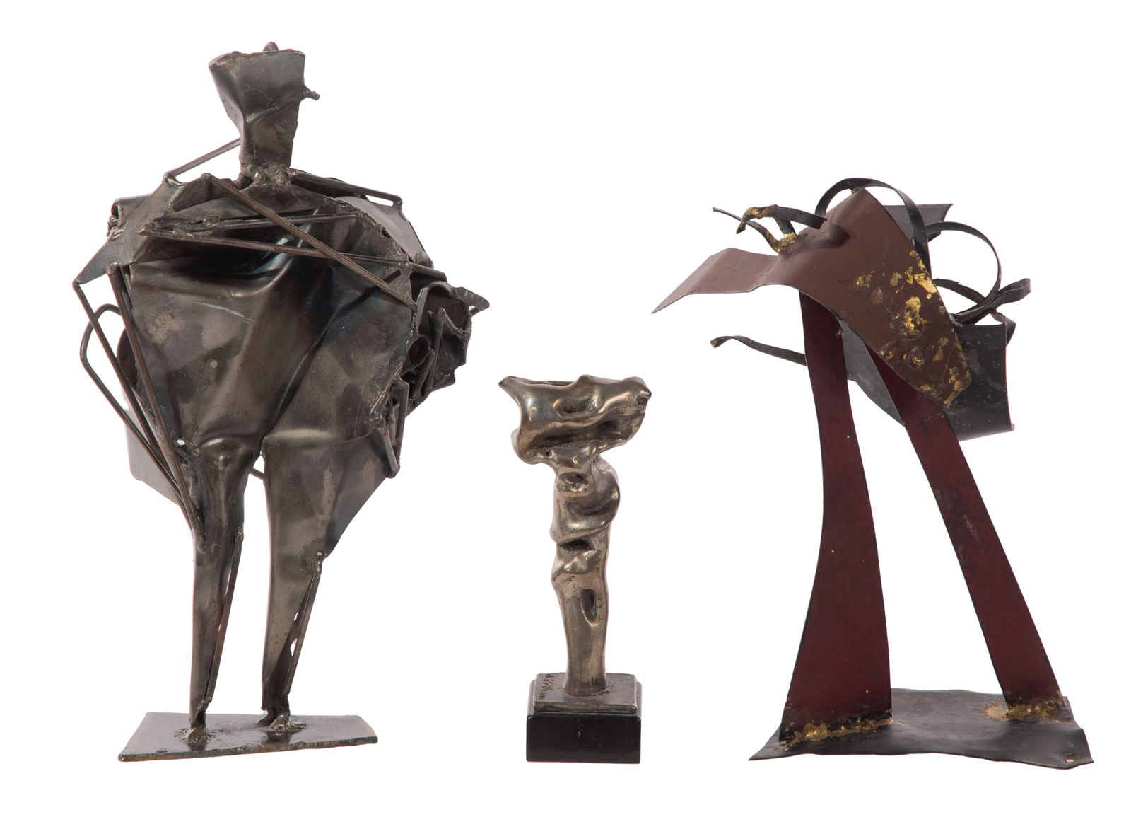 Abbott Pattison (American, 1916-1999) Metal Sculpture Assortment: Abbott Pattison (American, 1916-1999) Metal Sculpture Assortment (3) items undated, (2) signed, each an abstract depiction of form, all having bases Property from: a Private Collector, Deerfield, Illi