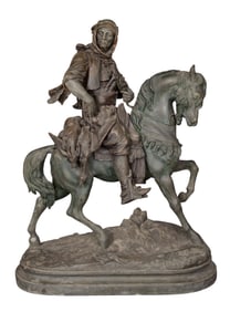 After Alfred Barye (French, 1839-1895) 'Arab Cavalier on Horseback' Cast Metal Sculpture